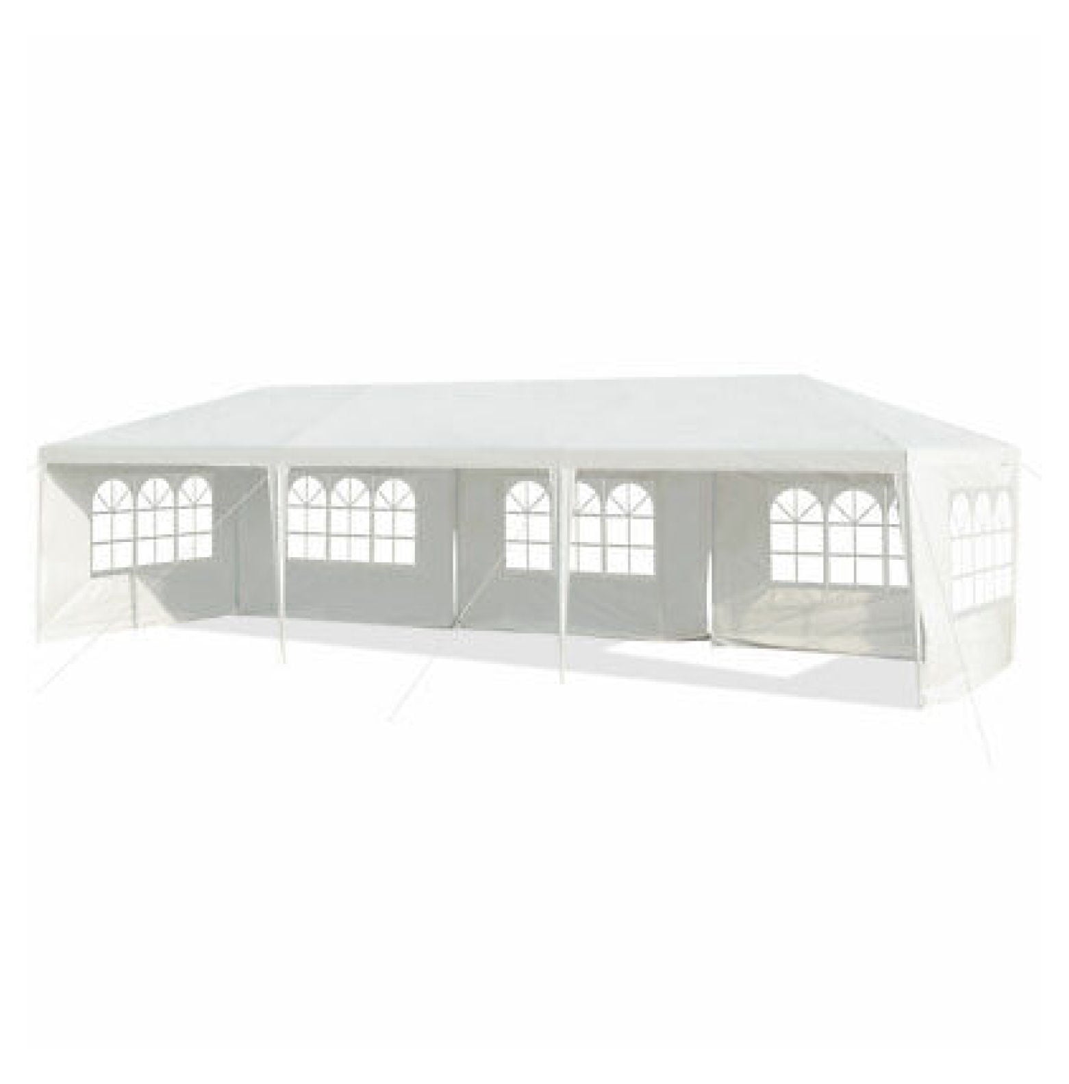 White 10' x 30' Steel and PE Outdoor Canopy Tent with Sidewalls