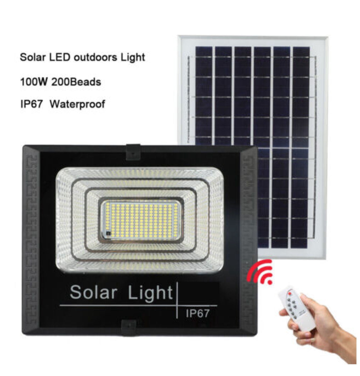 FENG20 100W LED Solar Flood Light Security Wall Yard Outdoor Street Lamp Control
