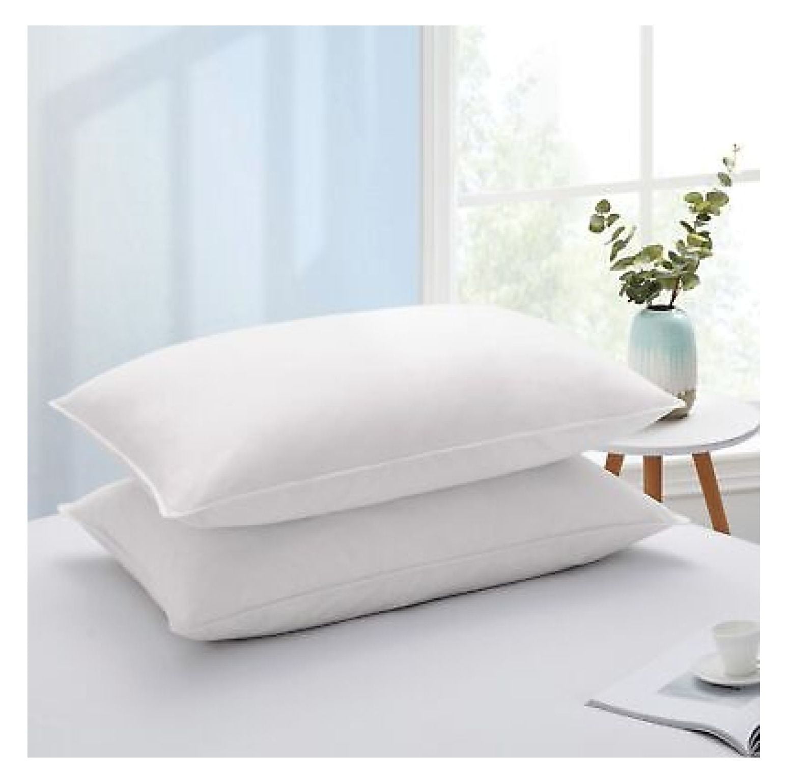 Standard White Goose Feather Down Pillow with Cotton Cover