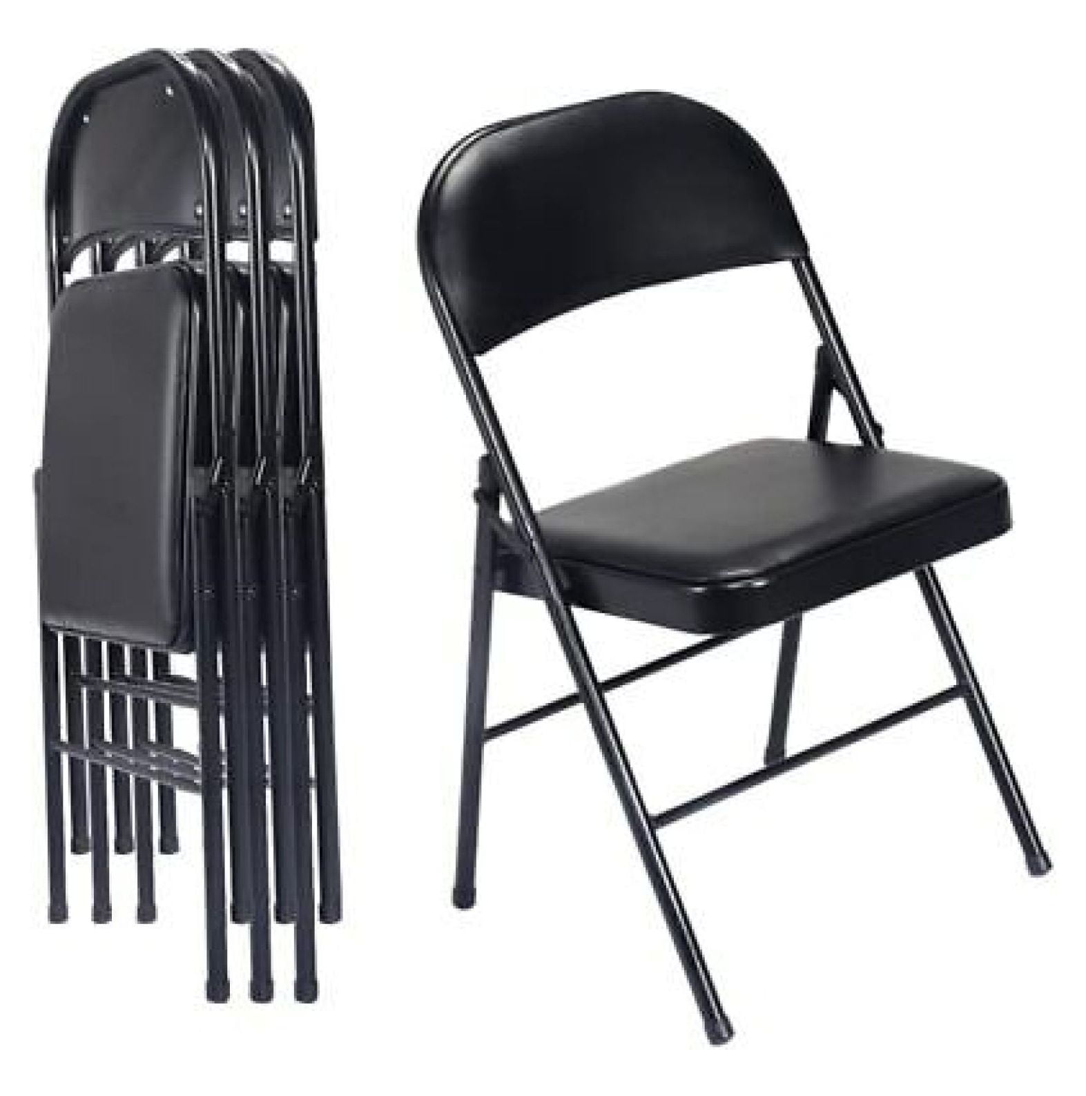 Black Metal Frame Armless Leather Folding Chairs, Set of 4