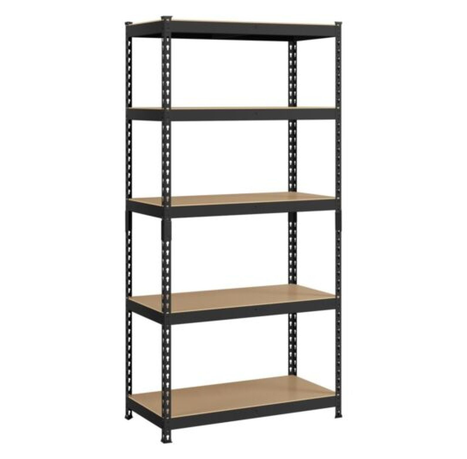 Black 5-Tier Steel and MDF Storage Rack