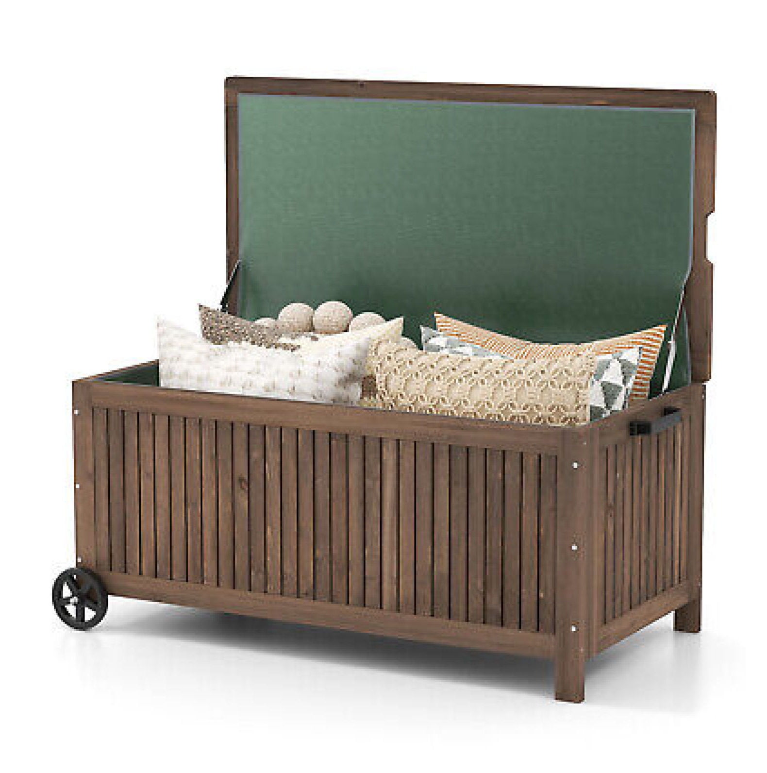56 Gallon Brown Fir Wood Deck Box with Wheels