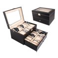 FENG20 Black Leather 20 Grid Mens Watch Display Case Glass Top Jewerly