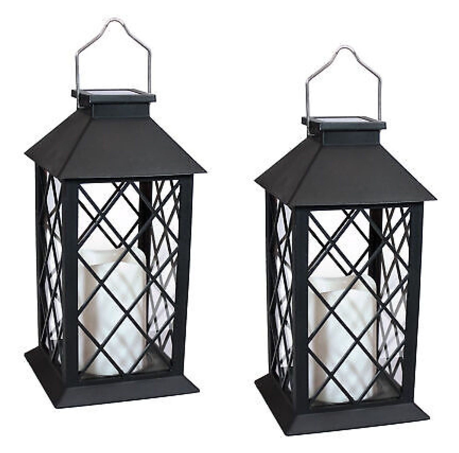 Black Solar LED Flameless Candle Lantern Set of 2