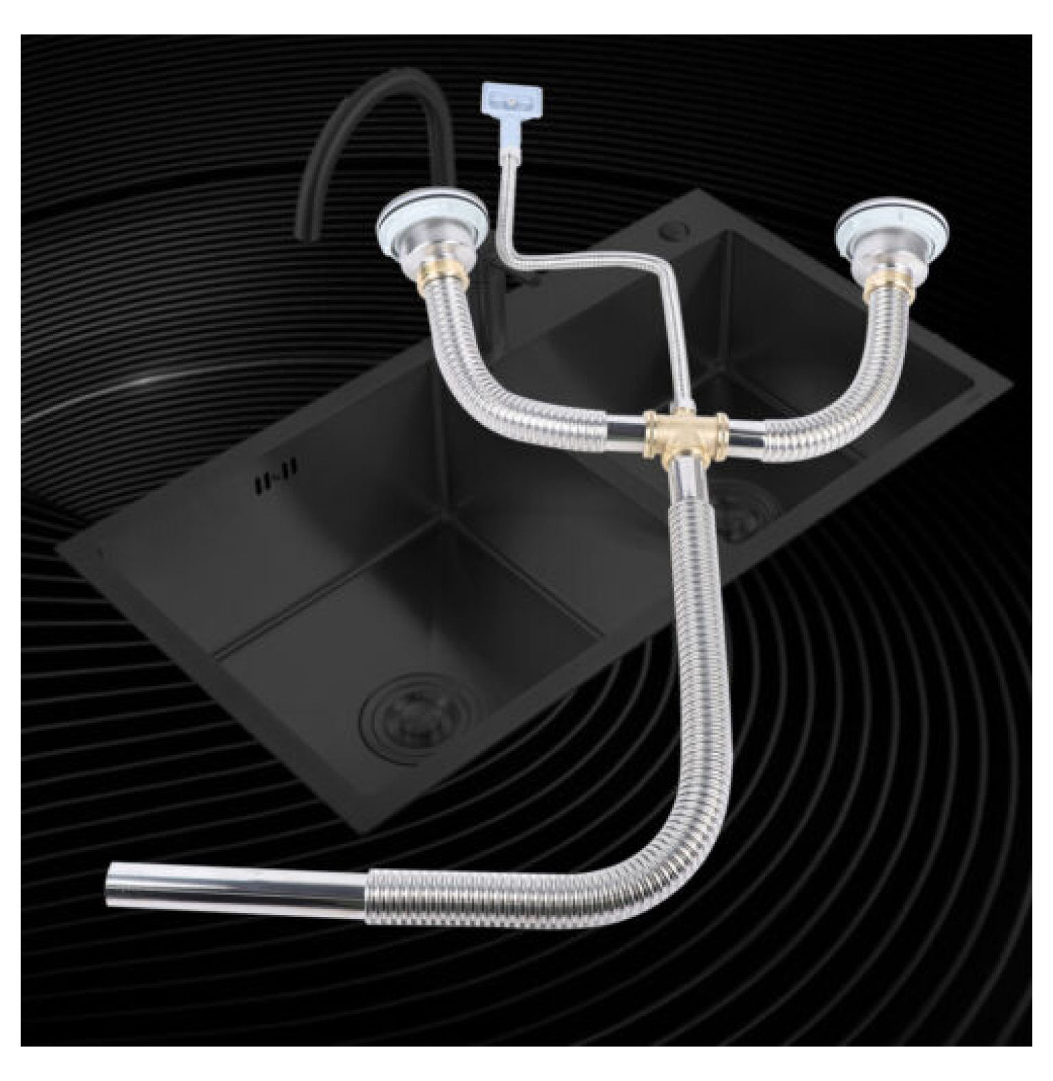 FENG20 Drain Kit Tool Trap Pipe Plumbing for Kitchen Double Bowl Sinks