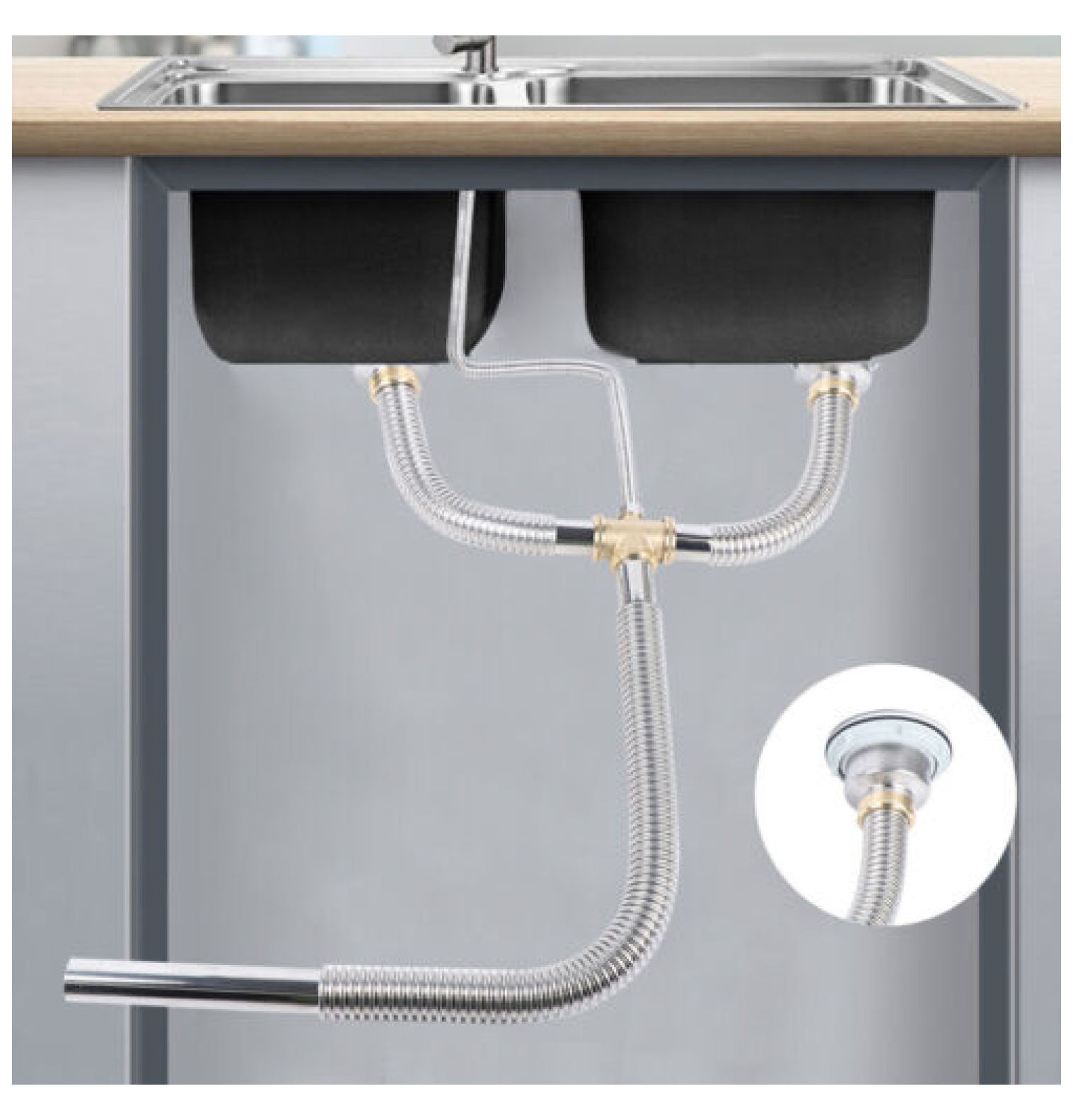 FENG20 Kitchen Sink Basin Drain Hose Sewer Pipe Fitting Double Sink