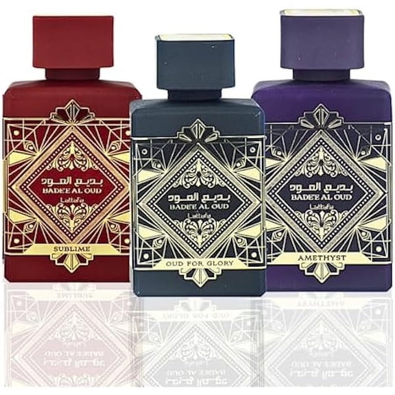 FENG20 Perfumes Bade'e Al Oud for Unisex 3 Piece Eau de Parfum Gift Set (Oud For Glory + Amethyst + Sublime) 3.4 Ounce/100 ml each