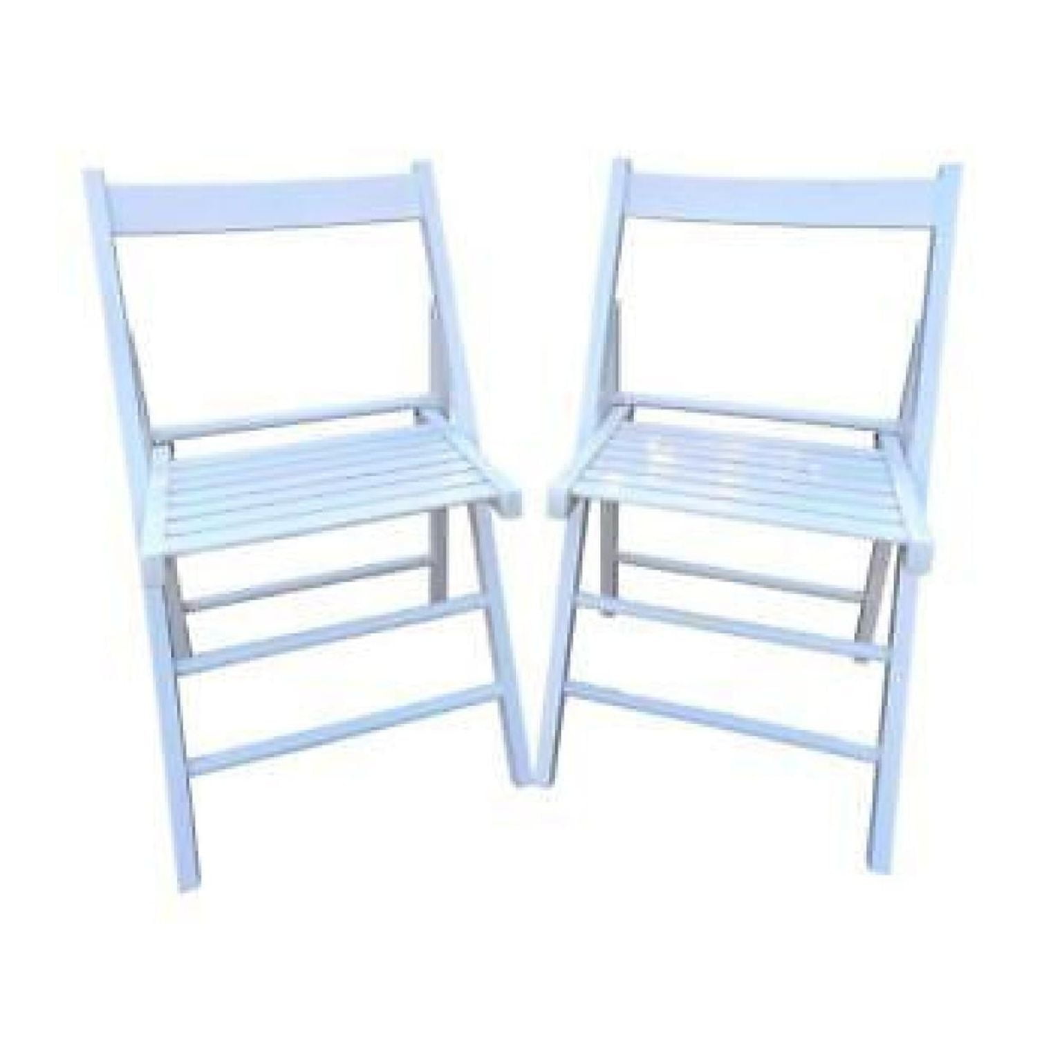 Set of 2 White Solid Wood Folding Dining Chairs