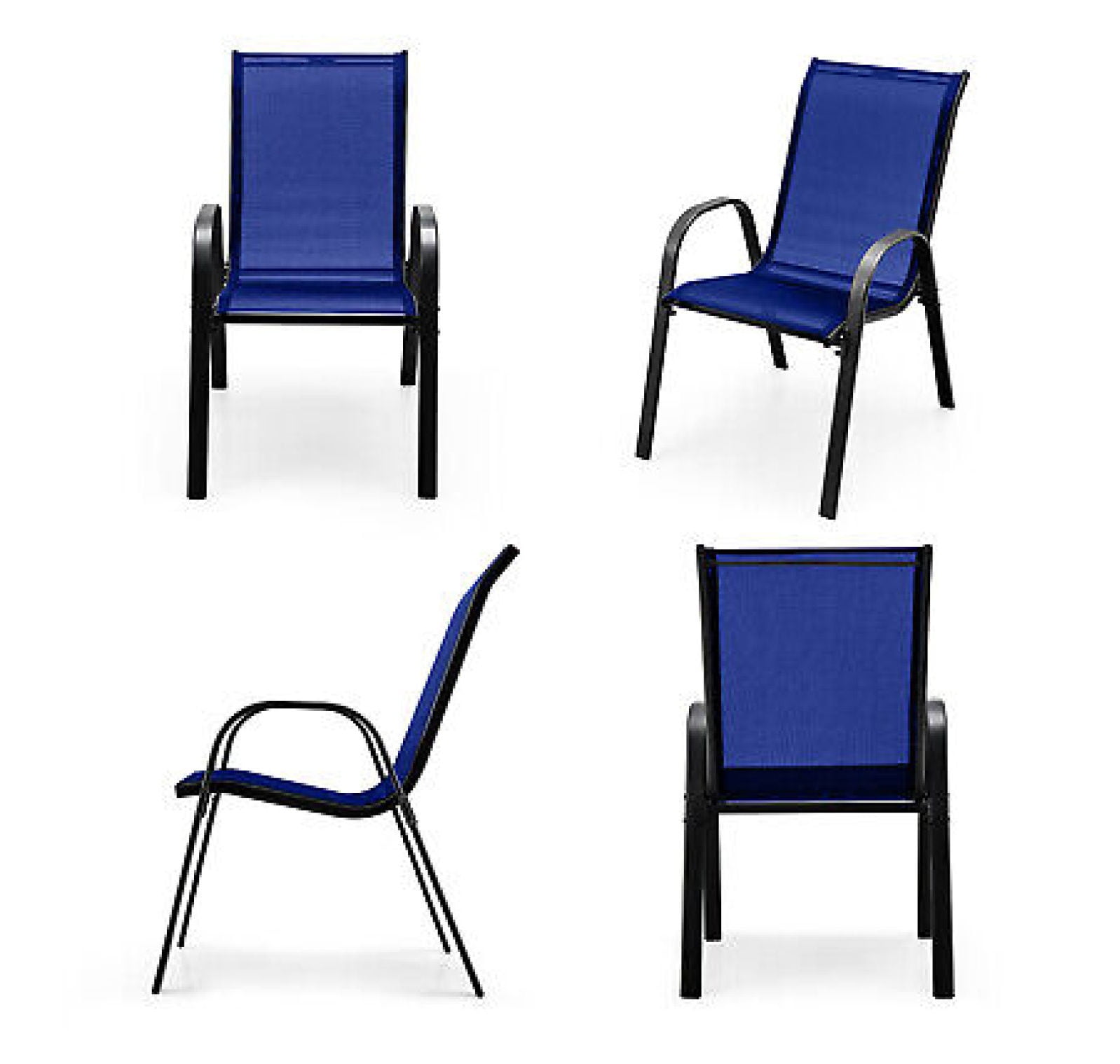 Navy Stackable Outdoor Dining Chairs with Armrests, Set of 4