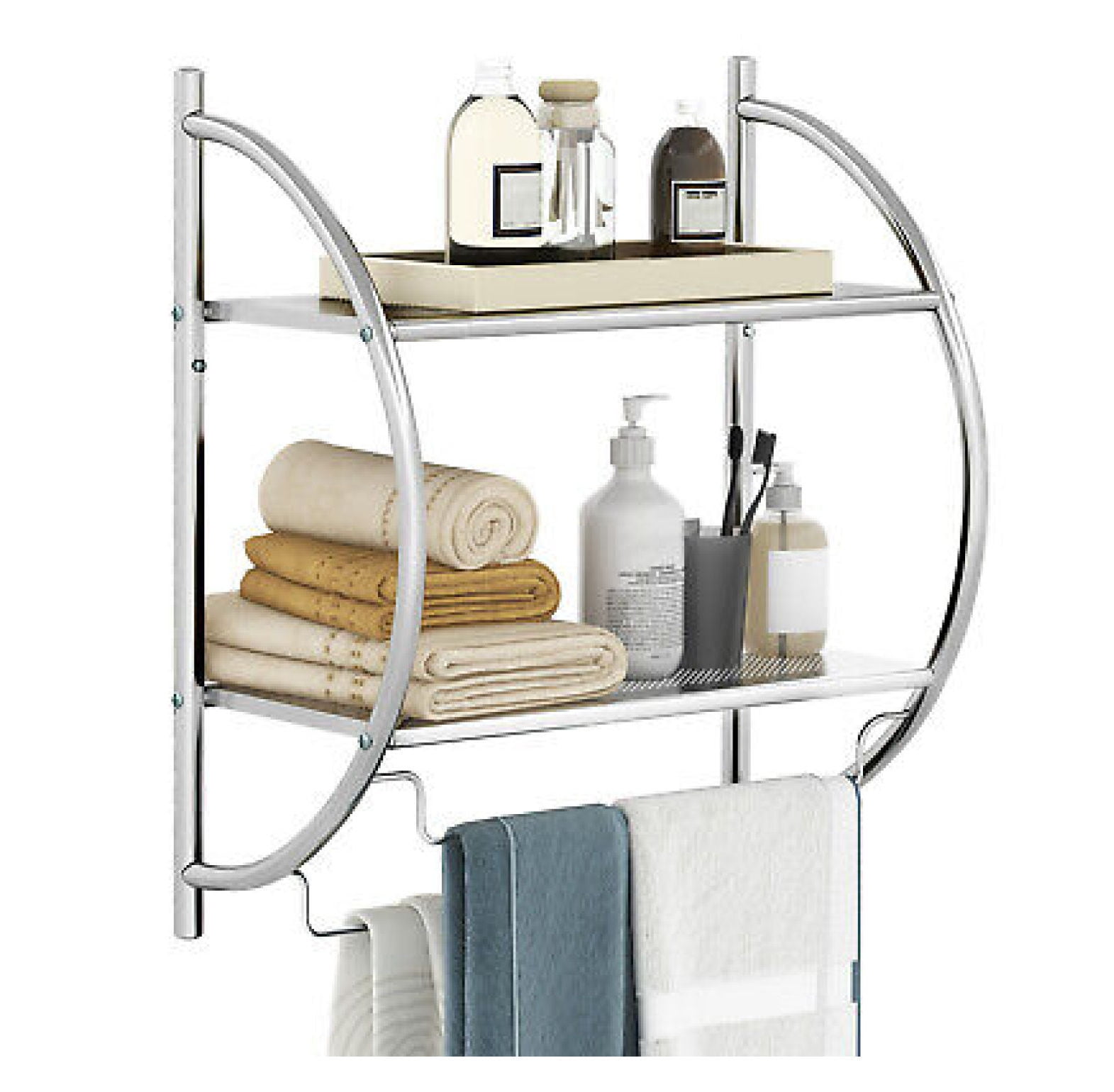 Silver Wall Mounted 2-Tier Bathroom Towel Rack with Bars