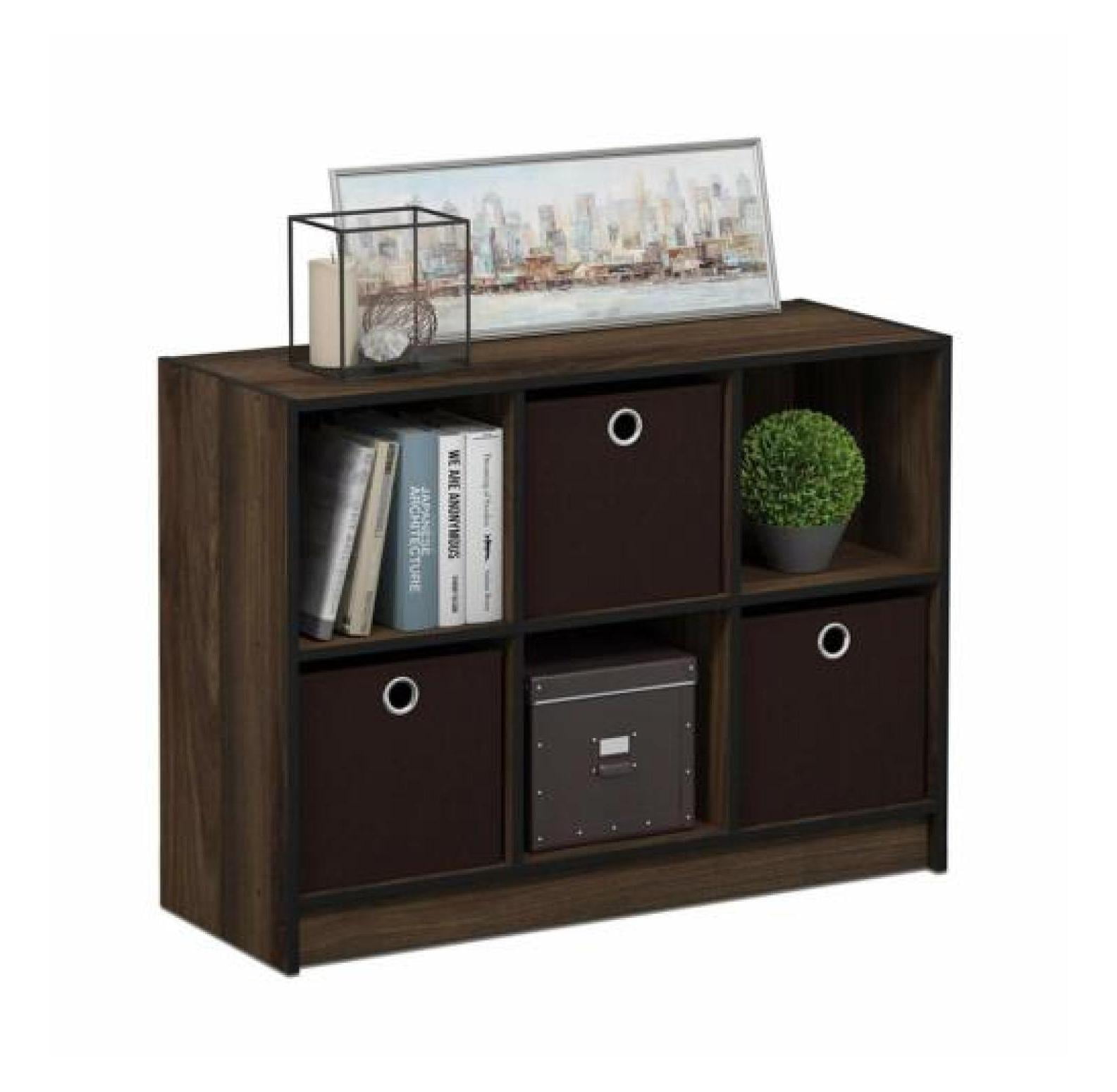 FENG20 Walnut Brown 6 Cube Wooden Bookcase Office 3 x 2 Storage