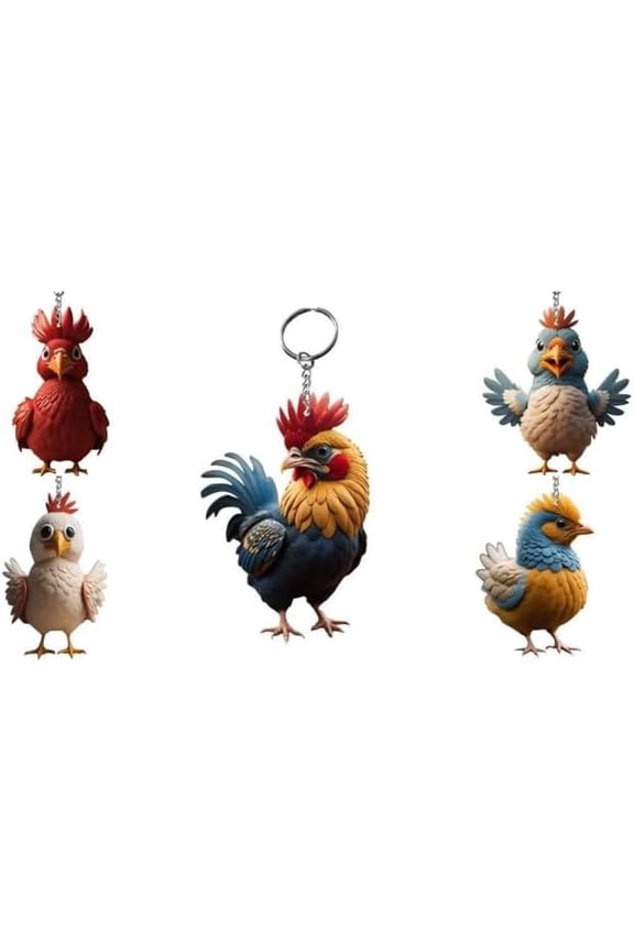 5Pcs Car Keys Lanyard Rooster Keychain Decorative Fun Rooster Colorful Rooster Keychains Key Ring Car Purse Bags Pets Lover Farm Animal Gifts-240810