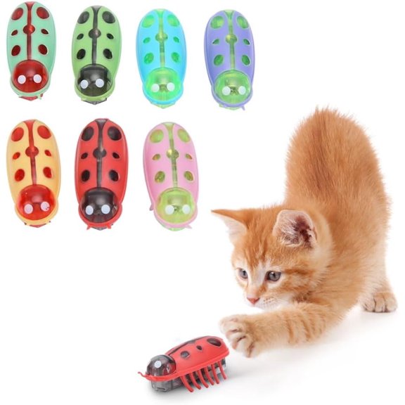 FENG7Pcs Cat Interactive Toys, Pet Mini Cute Ladybug Shape Cat Playing Toy, Electric Funny Toy Automatic Cat Toy for Kitten Play Chase Exercise-240523