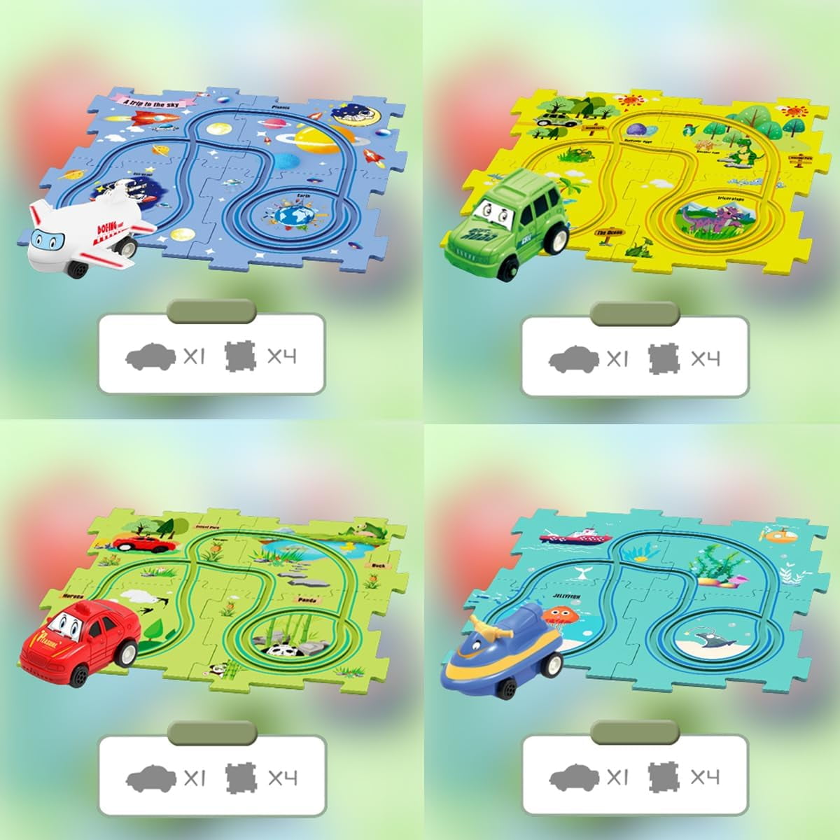 FENGDIY Assembling Electric Trolley, Children's Educational Puzzle Track Car Play Set, Battery