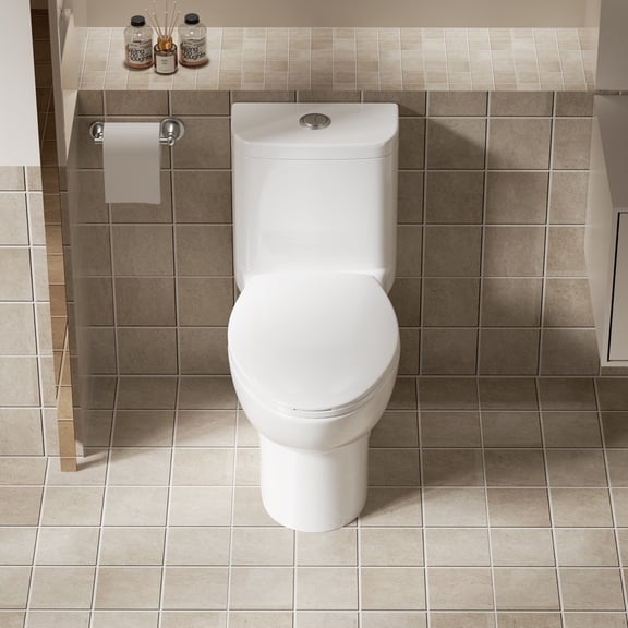 FENGFAN 1.1/1.6 GPF One-Piece Toilet ADA 17" Rimless Tornado Flush Gloss White Bathroom 1 Pack