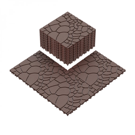 FENGFAN 12 Inch Stone Texture Patio Deck Tiles, 44Pcs Interlocking PP Floor Tiles Brown DIY Module for Porch Balcony Poolside Backyard