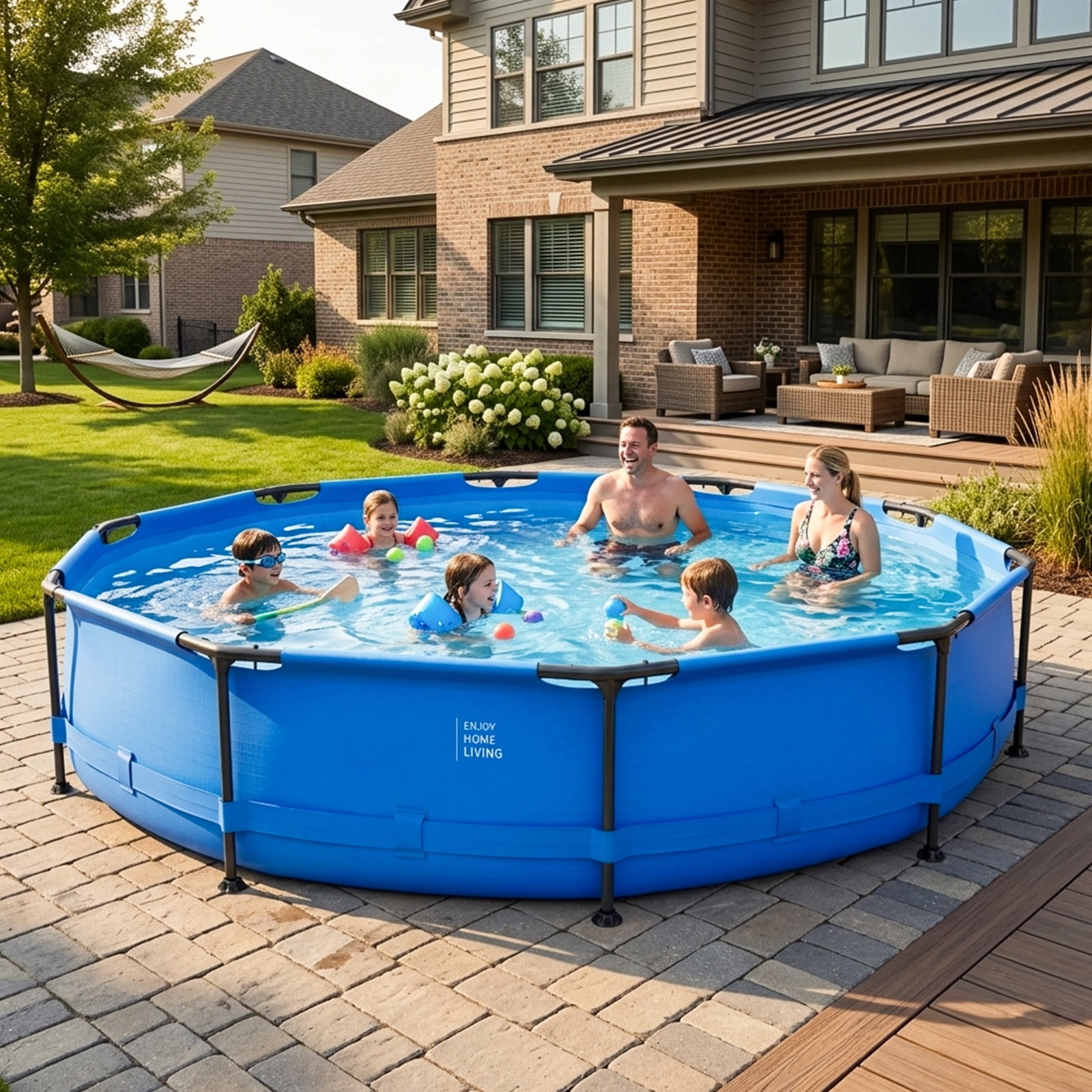 FENGFAN 12FT x 30IN Round Above-Ground Pool, Blue Iron Frame Stable Structure, Easy Assembly, for Backyard Garden Outdoor Summer, 1 Pack