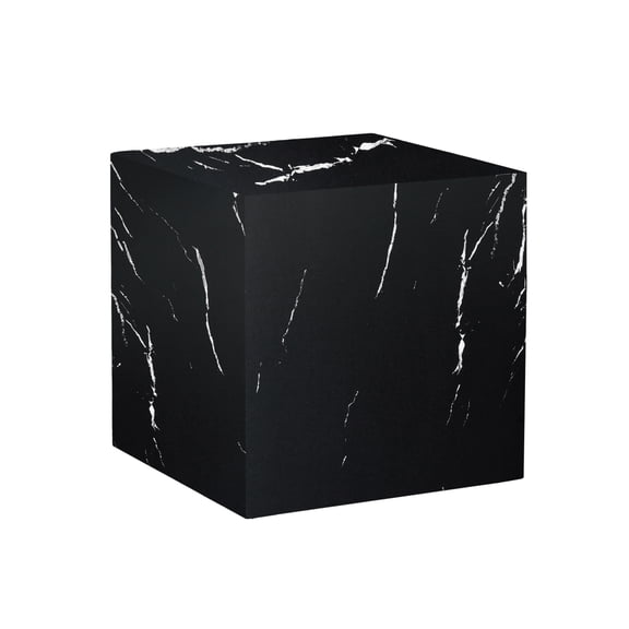 FENGFAN 15.7" Cube Coffee Table Black Marble Texture MDF Modern Living Room Accent Table 1 Pack