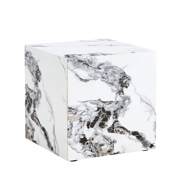 FENGFAN 15.75" Cube Coffee Table White MDF Sticker Modern Textured Accent Table 1 Pack