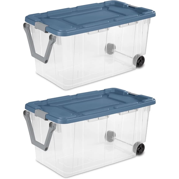 FENGFAN 160 Quart Clear Storage Bins with Wheels, Latching Lid & Pull Handle, Stackable Plastic Containers, 2 Pack