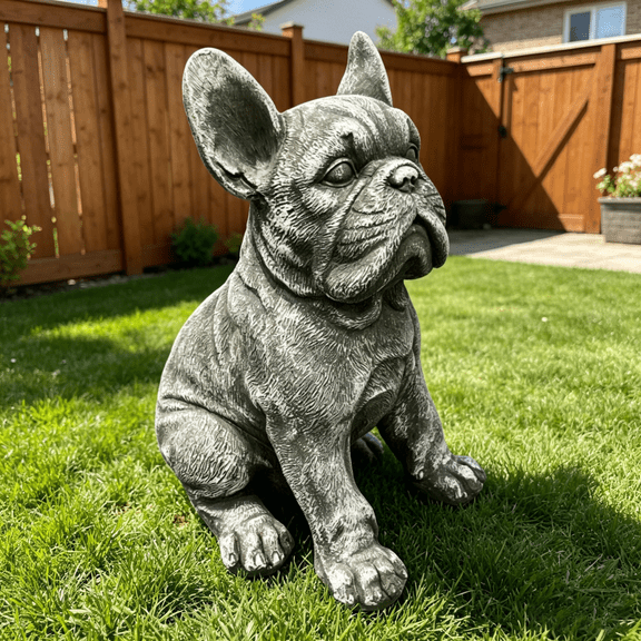 FENGFAN 16in French Bulldog Resin Statue Weatherproof Rustic Stone Garden Decor 1 Pack