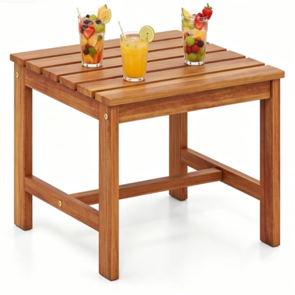 FENGFAN 17 Inch Square Acacia Wood Outdoor Side Table Drainage Slatted Tabletop Reinforced Frame 400 LBS Capacity Natural Finish Patio End Table for Garden Poolside