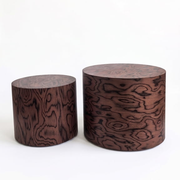 FENGFAN 2-Piece Round Nesting Coffee Table Set Tree Stump MDF No Assembly Brown 1 Pack