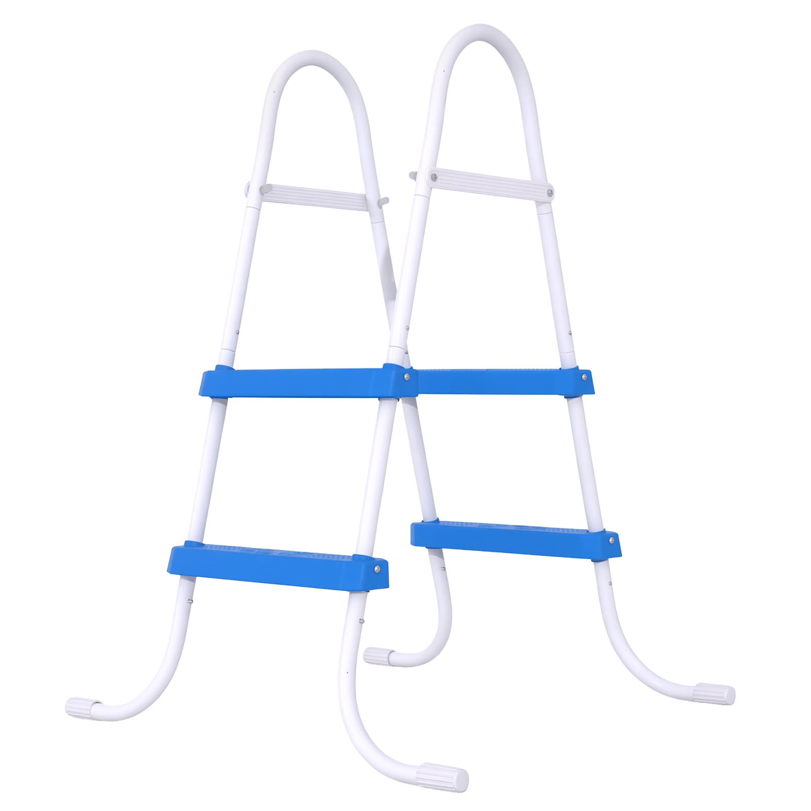 FENGFAN 2-Step 33in Iron Pool Ladder, White Frame Blue Non-Slip Steps, Anti-Rust, for Above Ground Pool Spa, 1 Pack
