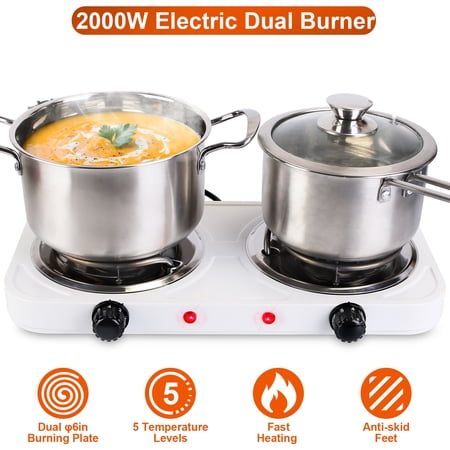 FENGFAN 2000W Double Electric Hot Plate, 5 Temp Control Portable Stainless Steel Stove for Dorm RV