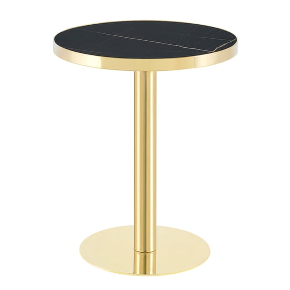 FENGFAN 23.6" Black Faux Marble Round Bistro Table Gold Pedestal Base Small Dining Table 1 Pack