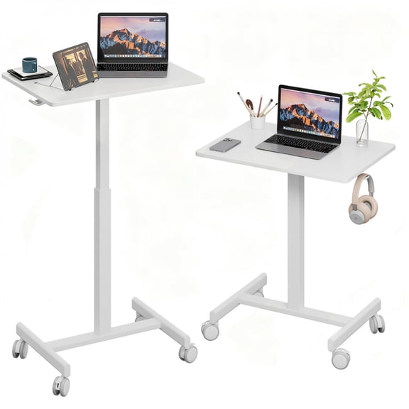 FENGFAN 26×19 Inch White Middle Column Adjustable Desk Gas Spring Lockable Casters 1 Pack