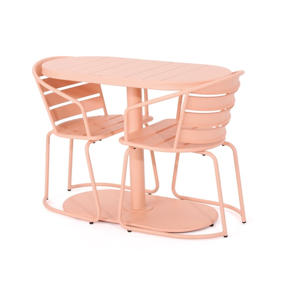 FENGFAN 3 Piece Outdoor Bistro Set Oval Table 2 Curved Chairs Matte Iron Weather Resistant Pastel Patio Furniture