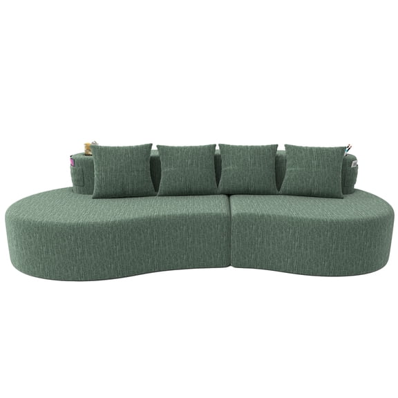 FENGFAN 3 Seat Half Moon Curved Modular Sectional Sofa Green Chenille No Assembly Couch