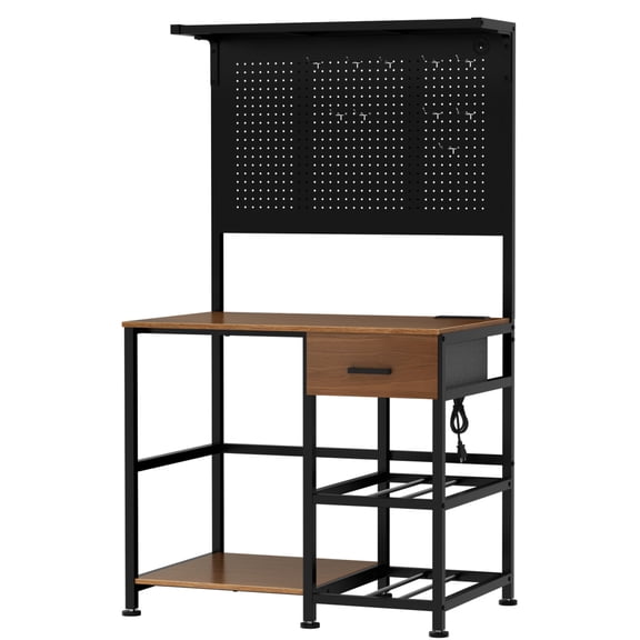 FENGFAN 3D Printer Stand Workstation With Drawer Charging Station Pegboard Hooks MDF Reinforced Metal Frame 37.8W24.1D Single Pack