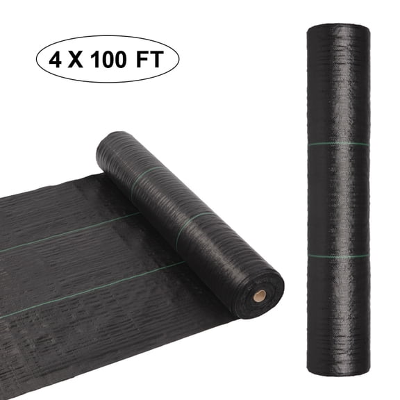FENGFAN 4x100ft Weed Barrier Fabric 125gsm PP Black with Green Lines 1 Pack