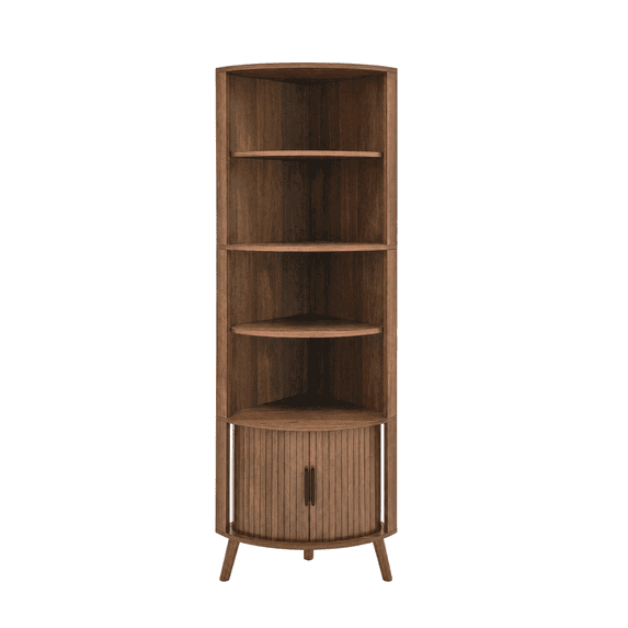 FENGFAN 5-Tier Freestanding Corner Bookshelf, Sliding Door Storage ...
