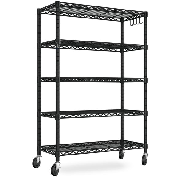 FENGFAN 5 Tier Heavy Duty Wire Storage Shelving Unit, 36"W x 14"D x 71"H Rust Proof Steel Mobile Rack with Lockable Casters 1 Pack