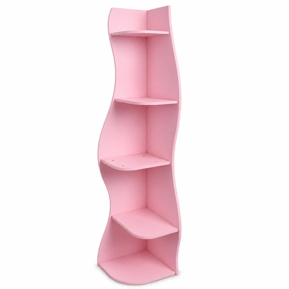FENGFAN 5 Tier S Shaped Corner Shelf Modern Freestanding Curved Display Rack Corner Bookshelf Plant Stand Pink 1 Pack