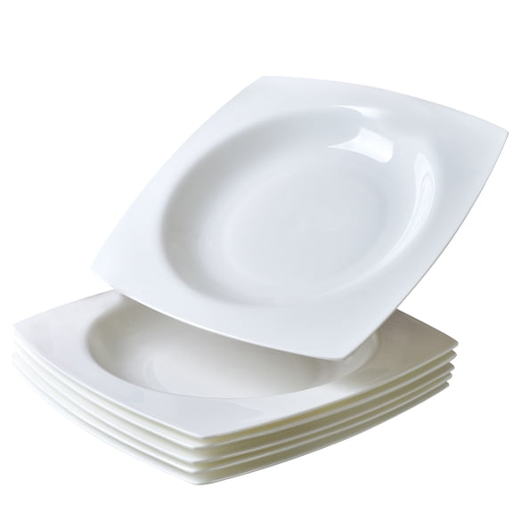 FENGFAN 6 Piece Square Ceramic Plate Set, 9.25 Inch Microwave Safe White Fine Bone China Salad Dinner Plates for Home Restaurant Dining