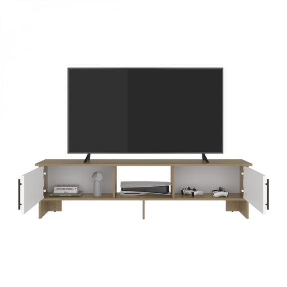 FENGFAN 65 Inch TV Stand Modern Media Console Light Oak Particle Board with 4 Shelves 2 Doors