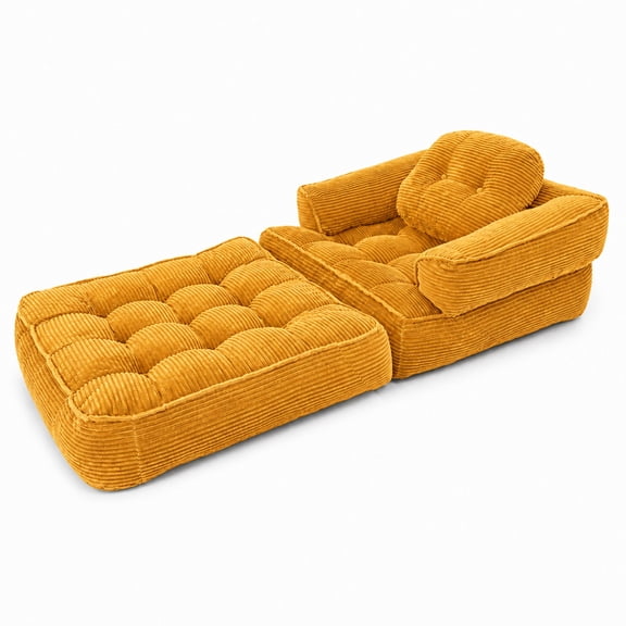 FENGFAN 66.9 Inch 2 In 1 Convertible Folding Sofa Bed Boneless Floor Couch With Armrest And Pillows Corduroy Orange 1 Pack