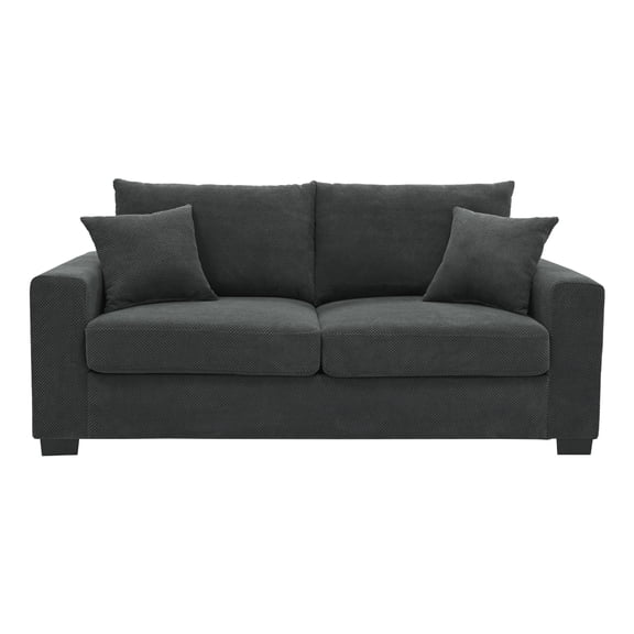 FENGFAN 69 Inch 2-Seater Upholstered Sofa, Textured Polyester Fabric Couch with 2 Throw Pillows, Wood Frame Plastic Legs, Dark Grey, 1 Pack