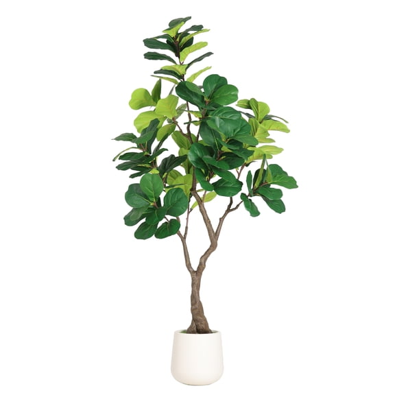FENGFAN 6FT Artificial Fiddle Leaf Fig Tree Bendable Branches White Decorative Pot 1 Pack
