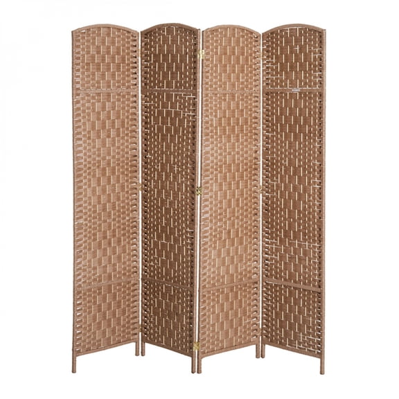 FENGFAN 6ft 4 Panel Wicker Room Divider Foldable Privacy Screen Solid Wood Frame Natural Finish