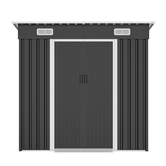 FENGFAN 6x4ft Galvanized Steel Metal Shed Sliding Door with Vents Threshold Black 1 Pack