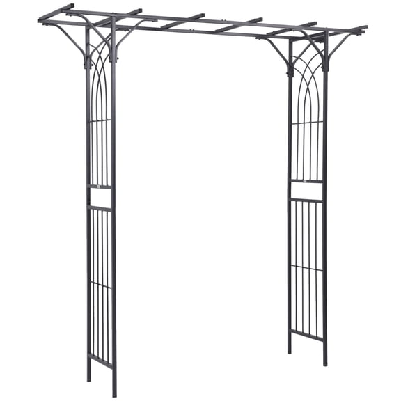 FENGFAN 82.75 Inch Gray Metal Garden Trellis Arch Scrollwork Weather Resistant Wedding Decor 1 Pack