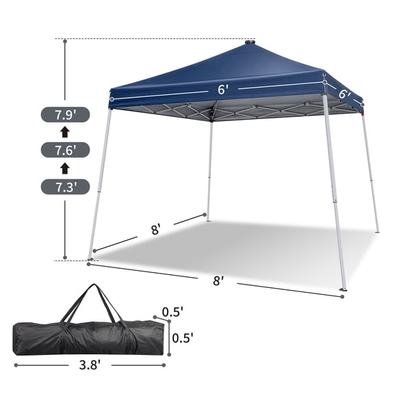 FENGFAN 8x8 FT Slant Leg Foldable Canopy with Solar Meteor LED Lights, 210D Oxford & Powder Coated Iron, Blue, 1 Pack