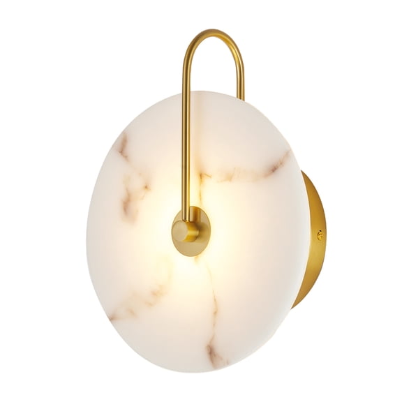 FENGFAN 9.8 Inch Round Natural Alabaster Marble Wall Sconce Hardwired Gold LED Modern Wall Lamp Bedroom Hallway Stair Decor 1 Pack