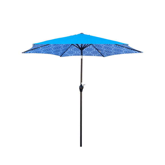 FENGFAN 9FT Hexagon Patio Umbrella Ice Pattern Blue UPF40+ Waterproof Polyester Canopy Steel Pole Push Button Tilt Outdoor Parasol 1 Set