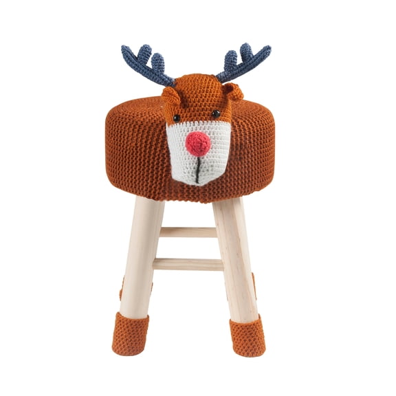 FENGFAN Animal Deer Ottoman Stool, Polyester Upholstered, Solid Pine Wood Legs, 14×11×17 Inch, 1 Pack
